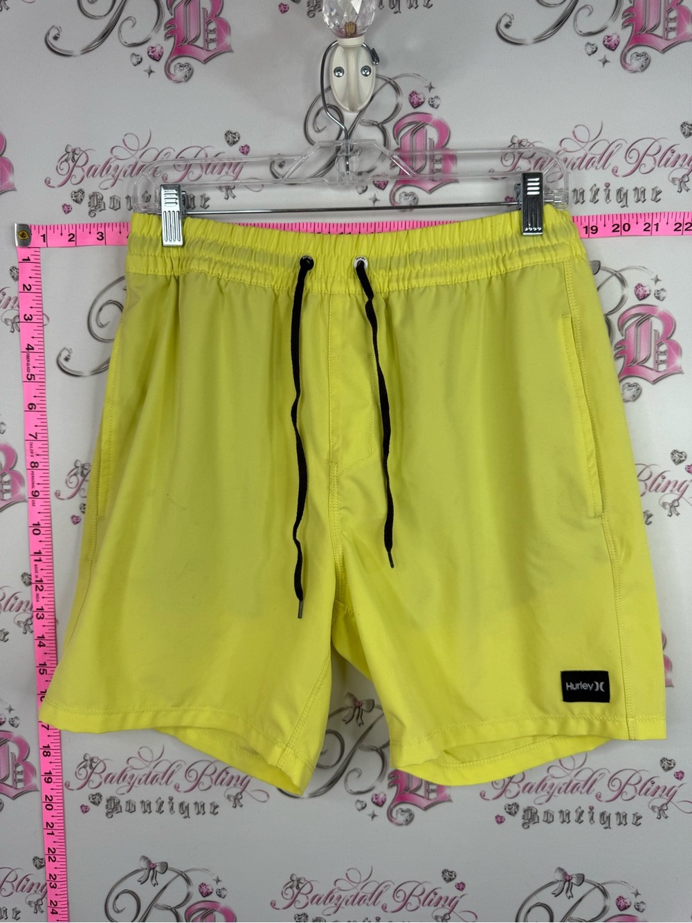 Hurley board shorts Yellow Men's Swim Board Shorts with Black Drawcords